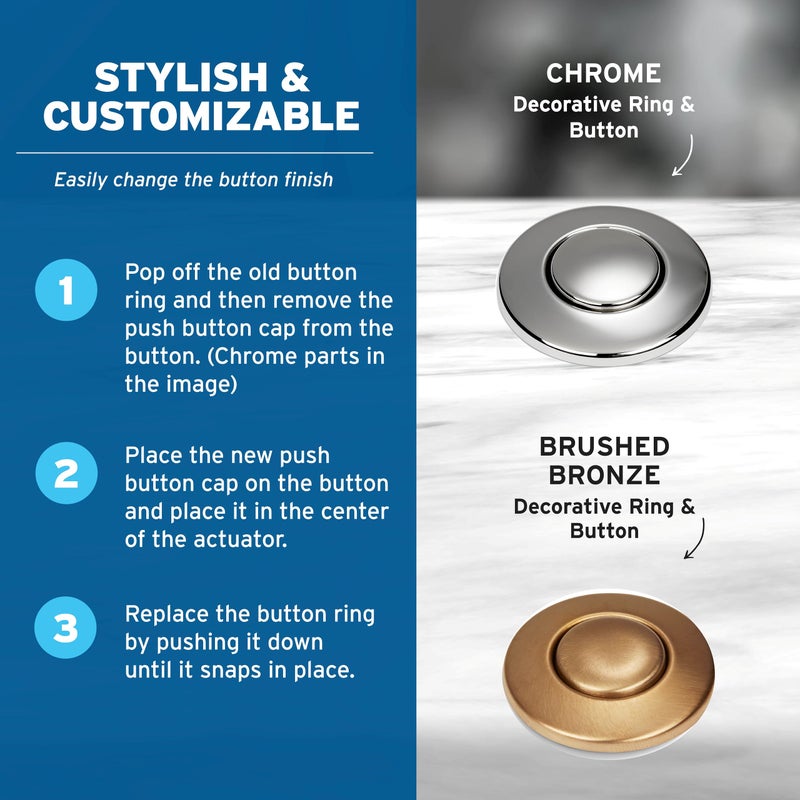 InSinkErator Air Switch Decorative Button for InSinkErator Dual Outlet Garbage Disposal Air Switch Kit, STC-CHRM, Chrome - Image 5
